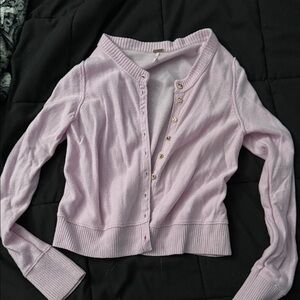 Free People Light Lavender Pink Button-Front Cashmere Cardigan